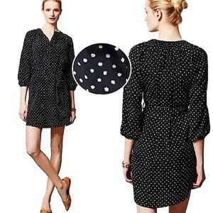 Maeve‎ Anthropologie Polka Dot Mini Dress XS Petite Short Sleeve Navy